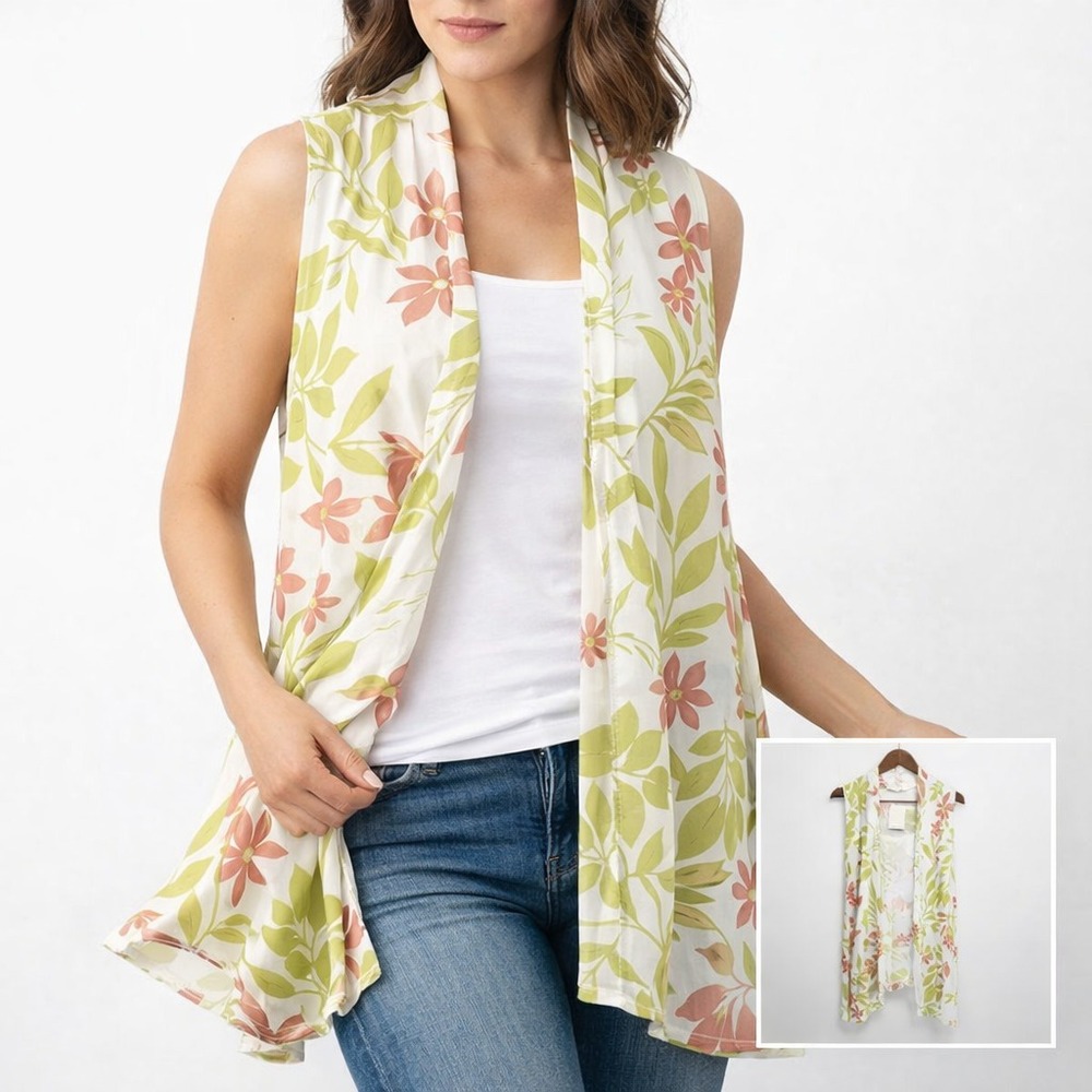 Modern Haze Open Front Cardigan‎ Vest Floral Boho Layer Sleeveless 1XL